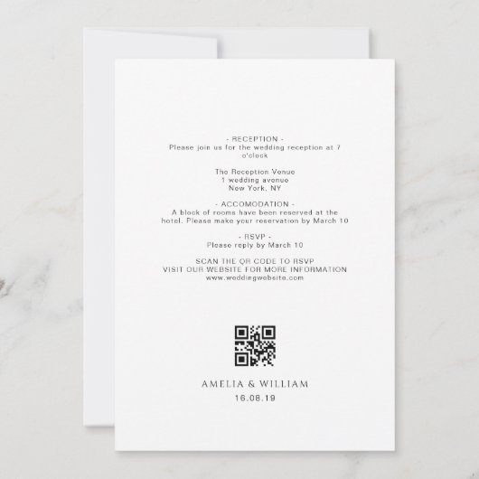 Schwarzes Drehbuch in einer Hochzeit Einladung (Rückseite)