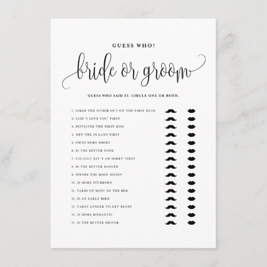 Schwarzes Drehbuch sagte er sagte, sie sagte Braut Begleitkarte (Vorderseite)