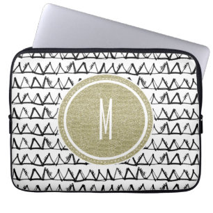 Schwarzes Dreieck-GoldGlitzer-Monogramm Laptopschutzhülle