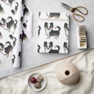 Schwarzes Dreifarben-Langhaar-Chihuahua-Hundemuste Geschenkpapier