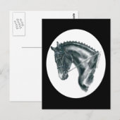 Schwarzes Dressage Pferd Portrait Postkarte (Vorne/Hinten)