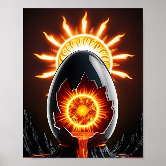 Schwarzes Ei mit Sonne Poster (Vorne)