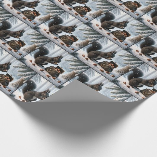 Schwarzes Eichhörnchen, das Acorne in Purpurrot Re Geschenkpapier (Ecke)