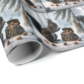 Schwarzes Eichhörnchen, das Acorne in Purpurrot Re Geschenkpapier (Rolleneckpunkt)