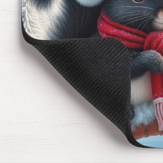 Schwarzes Eichhörnchen mit Weihnachtsmannmütze Mousepad (Ecke)