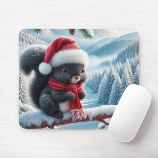 Schwarzes Eichhörnchen mit Weihnachtsmannmütze Mousepad (Mit Mouse)