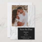 Schwarzes, einfaches marmoriertes Foto Save The Date (Vorderseite)