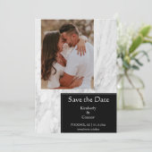 Schwarzes, einfaches marmoriertes Foto Save The Date (Stehend Vorderseite)