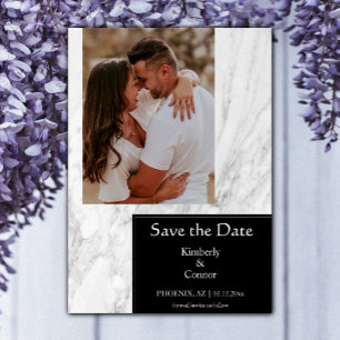 Schwarzes einfaches marmoriertes Foto Save The Date