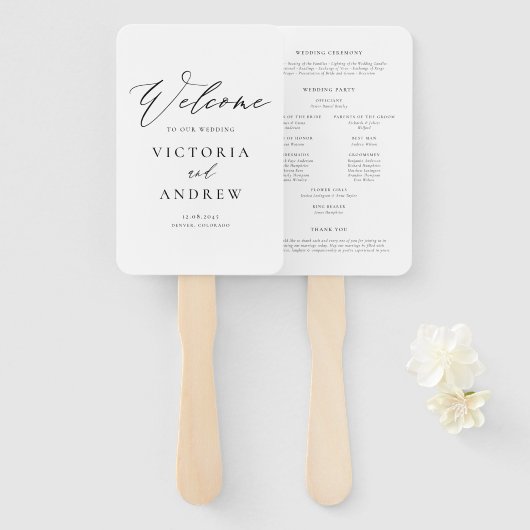 Schwarzes Einfaches Typografisches Hochzeitsprogra Fächer (Vorne und Hinten)