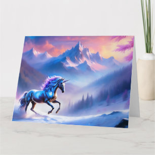 Schwarzes Einhorn in einer träumerischen Winterlan Karte