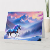 Schwarzes Einhorn in einer traumhaften Winterlands Karte (Vorderseite)