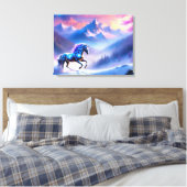 Schwarzes Einhorn in einer traumhaften Winterlands Leinwanddruck (Insitu (Schlafzimmer))