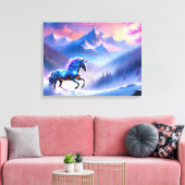 Schwarzes Einhorn in einer traumhaften Winterlands Leinwanddruck (Insitu (Wohnzimmer))