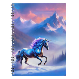 Schwarzes Einhorn in einer traumhaften Winterlands Notizblock
