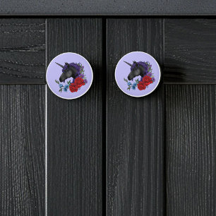 Schwarzes Einhorn Lila Mitternachtsgarten Blumen Keramikknauf