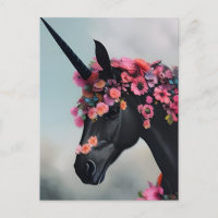 Schwarzes Einhorn mit Blume