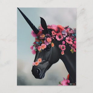 Schwarzes Einhorn mit Blume Postkarte