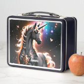 Schwarzes Einhorn mit Gold-Mane-Individuelle Name- Metall Brotdose (Beispiel)