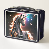 Schwarzes Einhorn mit Gold-Mane-Individuelle Name- Metall Brotdose (Vorderseite)