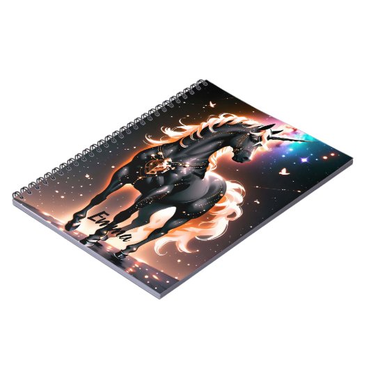Schwarzes Einhorn mit Gold-Mane-Individuelle Name- Notizblock (Linke Seite)