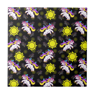 Schwarzes Einhorn Muster Fliese