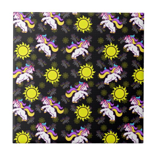 Schwarzes Einhorn Muster Fliese (Vorderseite)