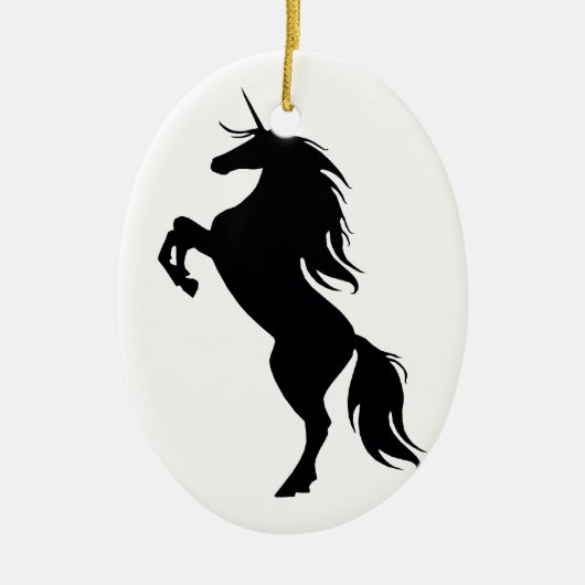 Schwarzes Einhorn Silhouette Oval Jazz Keramikornament (Vorne)