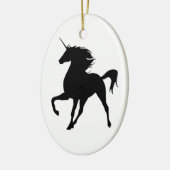 Schwarzes Einhorn Silhouette Oval Jazz Keramikornament (Links)