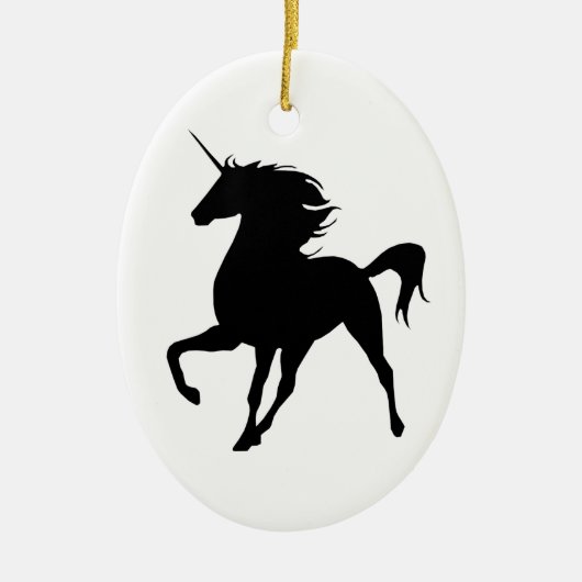 Schwarzes Einhorn Silhouette Oval Jazz Keramikornament (Vorne)
