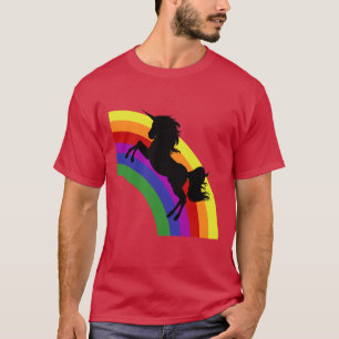 Schwarzes Einhorn Silhouette Regenbogen Männer Dun T-Shirt