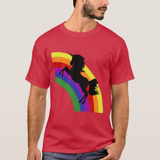 Schwarzes Einhorn Silhouette Regenbogen Männer Dun T-Shirt (Vorderseite)