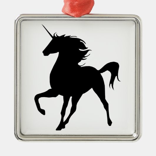 Schwarzes Einhorn Silhouette Silbernes Ornament (Vorne)