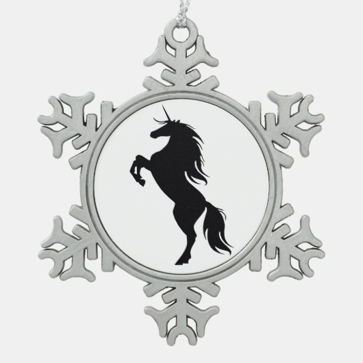 Schwarzes Einhorn Silhouette Snowflake Ornament (Vorderseite)