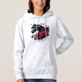 Schwarzes Einhorn umgeben von lebhaften Rote Rosen Hoodie (Vorderseite)