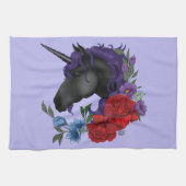 Schwarzes Einhorn und Blume Geschirrtuch (Horizontal)