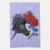 Schwarzes Einhorn und Blume Geschirrtuch (Vertikal)