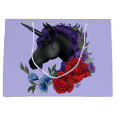 Schwarzes Einhorn und Blume Große Geschenktüte (Vorderseite)