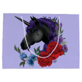 Schwarzes Einhorn und Blume Große Geschenktüte (Rückseite)