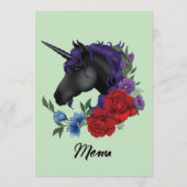 Schwarzes EinhornLila Rote Blume Menükarte (Rückseite)