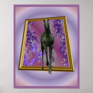 Schwarzes Einhornpferd aus der Fantasie Poster