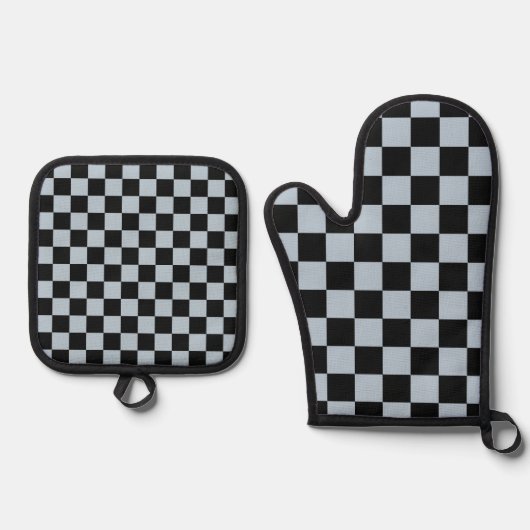 Schwarzes Eis kariert Ofenhandschuh & Topflappen-Set (Vorderseite)