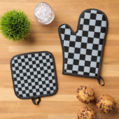 Schwarzes Eis kariert Ofenhandschuh & Topflappen-Set (Oben Unten)