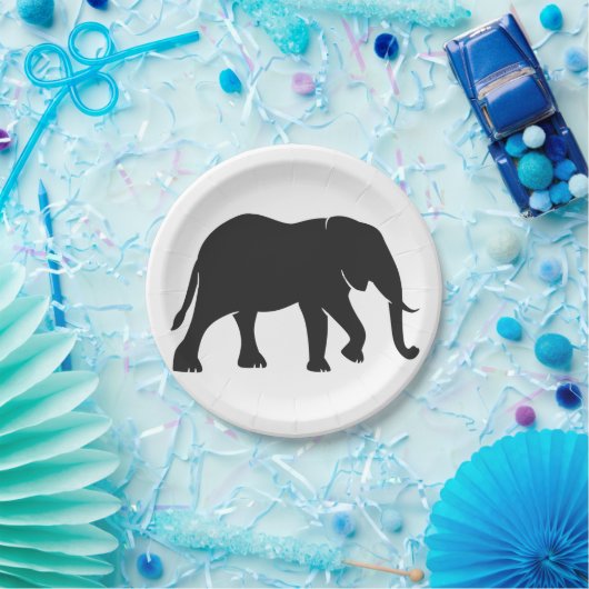 Schwarzes Elefantenbild Tier im Zoo Silhouet Pappteller (Party)