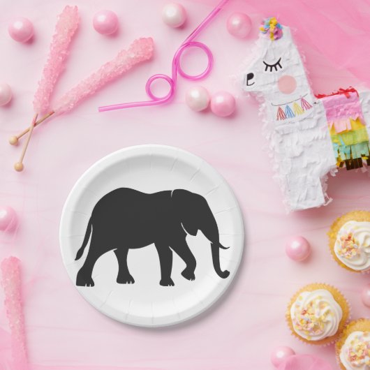 Schwarzes Elefantenbild Tier im Zoo Silhouet Pappteller (Party)
