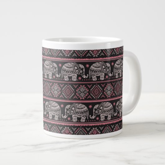 Schwarzes Elefantenmuster Jumbo-Tasse (Vorderseite Rechts)