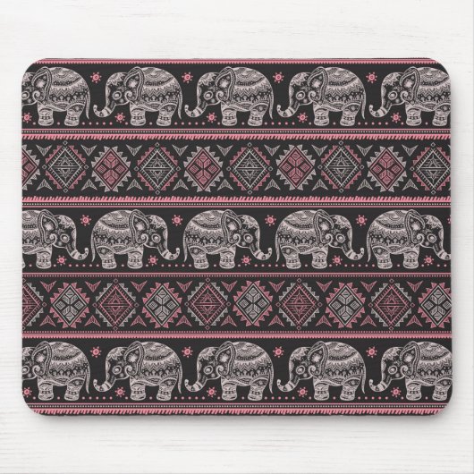 Schwarzes Elefantenmuster Mousepad (Vorne)