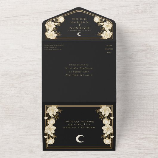 Schwarzes Elegantes Arch All In One Einladung (Außenbereich)