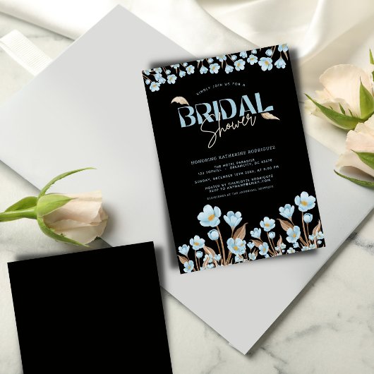 Schwarzes Elegantes blaues Wasser Brautparty Einladung