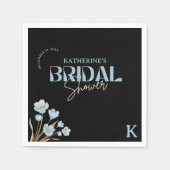 Schwarzes Elegantes blaues Wasser Brautparty Serviette (Vorderseite)